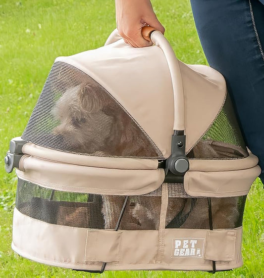 Pet Gear No-Zip View 360 Pet Carrier & Car Seat, Wheat, 15" | Ultra Lite, Push Button Entry, For Small Dogs & Cats, 360 Degree Visibility, Safety Carrier