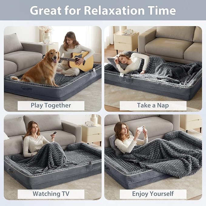 WNPETHOME Orthopedic Washable Human Dog Bed for Adult & Dog Cozy Sleep | Human Size Waterproof Big Soft Dog Couch Sofa Bed for Dogs & Adult Relax with Removable Cover Pet Bed Dark Grey 71x46 Inch