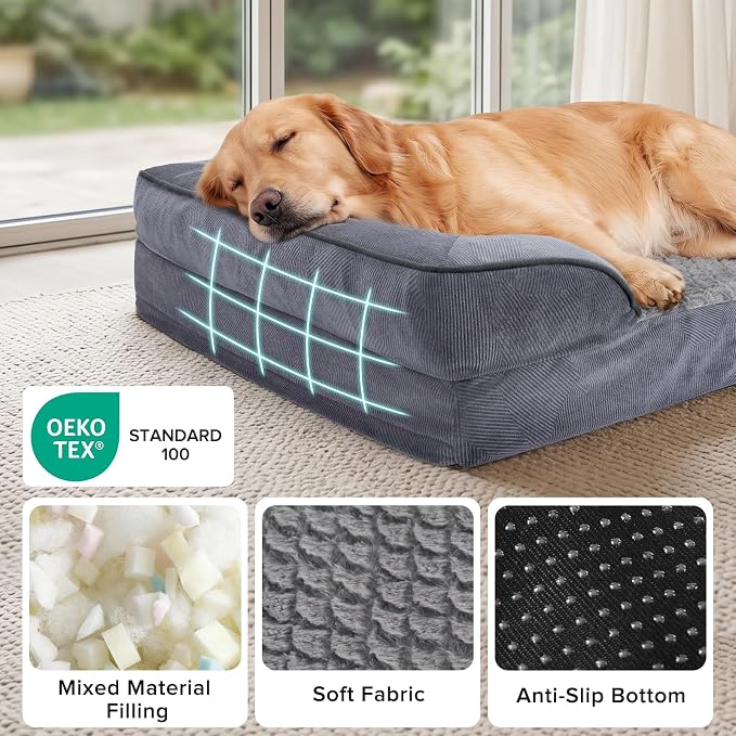 Orthopedic Dog Beds Large Sized, XL Washable Dog Sofa with Egg-Crate Foam, Waterproof Lining and Non-Skid Bottom