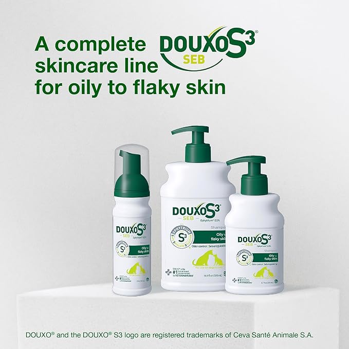 Douxo S3 SEB Shampoo, Contains 0.5% Ophytrium, Odor Control & Seboregulating, for Oily to Flaky Skin, Seborrhea, for Dogs and Cats, 6.7 fl. oz. (200mL)