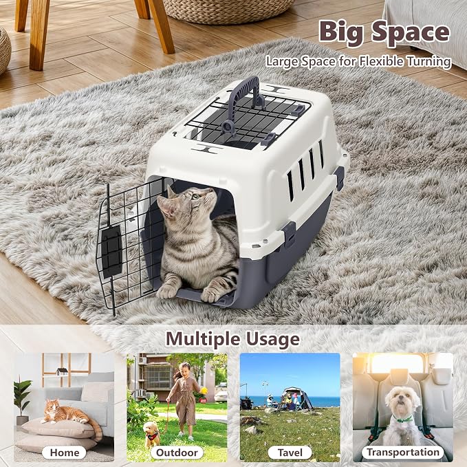 Athena Collection 18" Hard-Sided Travel Pet Carrier for Small Dogs and Cats | Plastic Dog Carriers with 2-Door Top & Front Load & Ventilation & Security Lock, Cat Dog Carrier for Pet, up to 10lbs, Grey