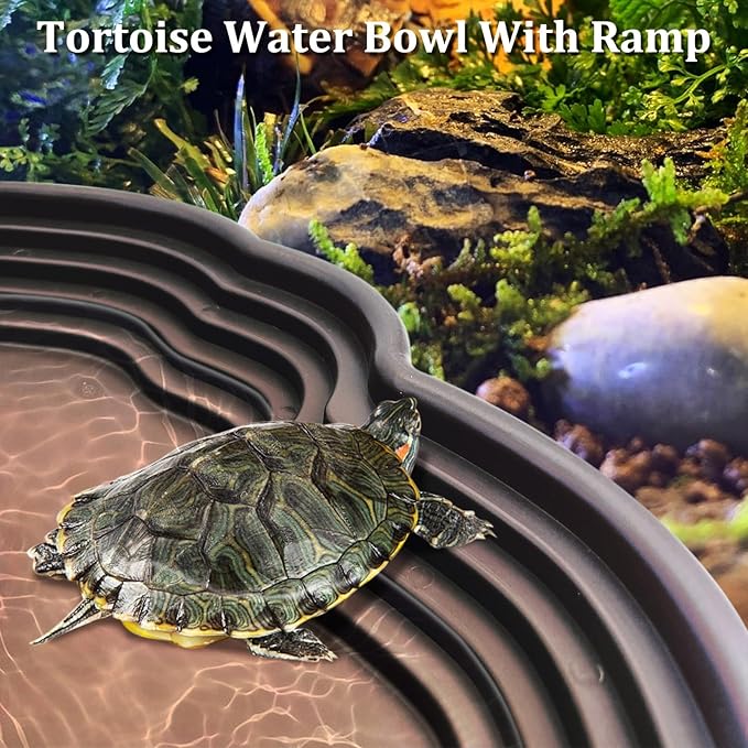 Reptile Bathing Pool 7 Pcs Tortoise Water Dish with Ramp Extra Large Turtle Feeding Bowl with Steps Reptile Food & Water Dishes 2-in-1 Gecko Habitat Decoration Accessories Lizard Bath Tub
