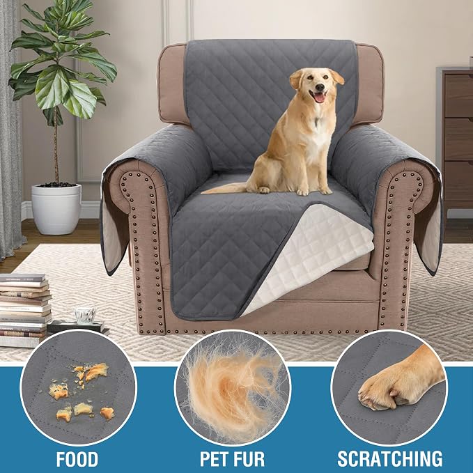 H.VERSAILTEX Chair Sofa Slipcover Sofa Cover 100% Waterproof Couch Cover Furniture Protector Cover with Elastic Straps for Pets Kids Children Dog Cat(Chair, Rocket Gray)