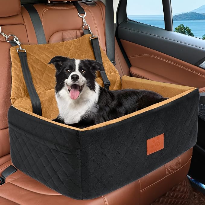 Dog Car Seat for Large Medium Sized Dogs, Washable Car Dog Bed Under 55 lbs | Dog Booster Seat for 2 Small Dogs, Elevated Cushion, Detachable Cover, Pet Car Seat with Storage Pockets, 2 Safety Belts