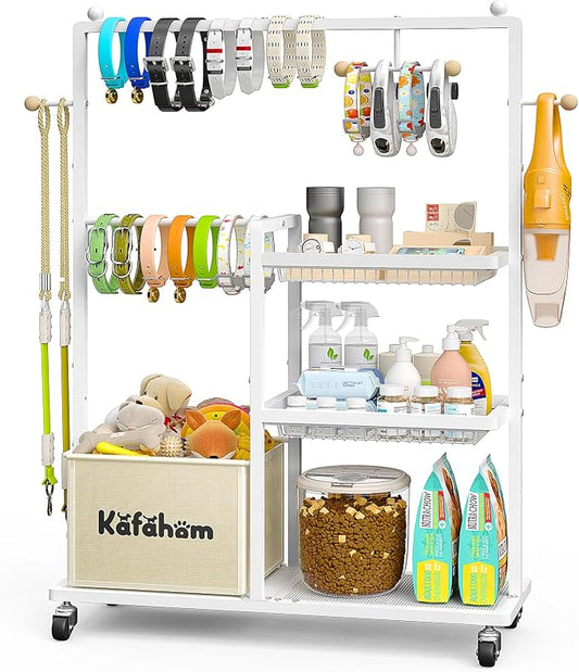 Dog Toy Basket, Basket For Dog Toys Living Room, The Stuff For Dogs, Cat Toy Box, Dog Toy Bin, Toy Chest Storage, All-in-One Pet Supplies Organizer with Leash Hanging Rail and Locking Casters