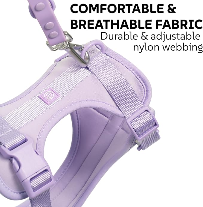 Dog Harness, Collar & Leash Set, Adjustable No Pull Harness with 3 Leash Clips, Waterproof Matching Collar & Leash, Breathable Comfort (Lilac, Large)