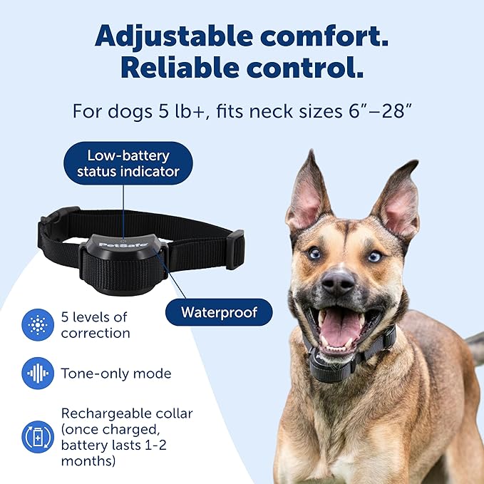 PetSafe Stay & Play Compact Wireless Fence, LCD Screen to Adjust the Circular Boundary, Secure up to 3/4 Acre Area, for Dogs 5lbs and up, Portable System with 50 Extra Flags