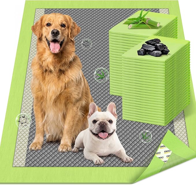 CROCI Charcoal Puppy Pads with Adhesive Tabs 2X Odor Control 30x36in 30Ct | Super Absorbent Pee Pads for Dogs, Quick-Dry Surface, Unscented, Renewable Bamboo Material, Disposable