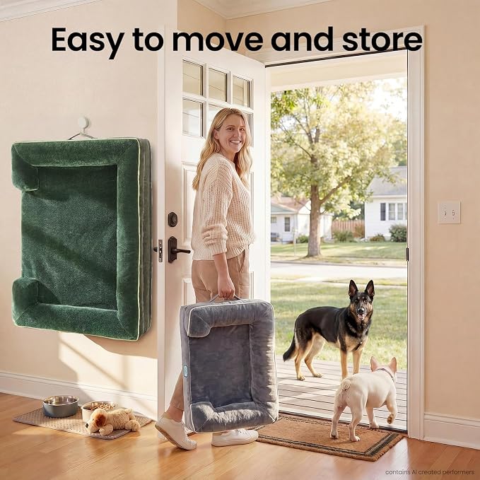 OhGeni Orthopedic Extra Large Dog Bed Couch, Memory Foam, 44-inch (Green) | Waterproof Pet Bed with Machine-Washable Removable Cover & Soft Comfortable Fabric