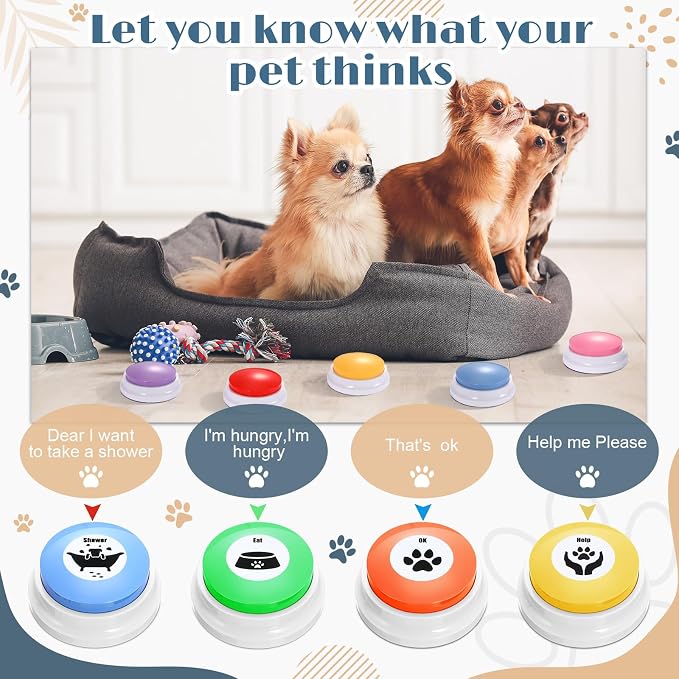 Jerify 16 Pcs Voice Recordable Dog Buttons for Communication Pet Cat Talking Buttons with Stickers 30 Seconds Interactive Speech Training Buzzers for Cat Pet Dog(Fresh Colors)