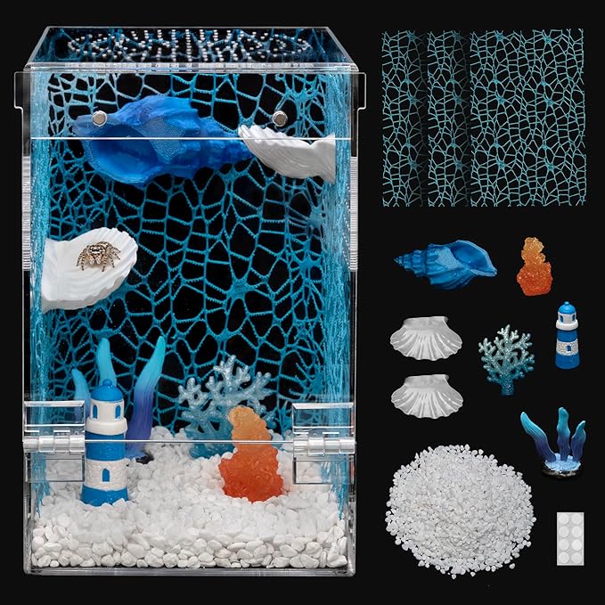 Large Jumping Spider Enclosure Kit,Escape Proof Reptile Tank,Praying Mantis Terrariums,Transparent Acrylic Bug Habitat,Arboreal Tarantula Cribs Cage,Insect Starter Container,Critter Keeper Sea