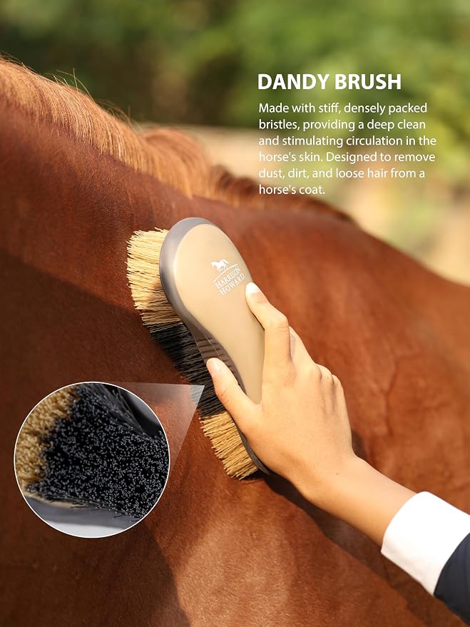 Harrison Howard Horse Grooming Brushes Kit 7 pieces with Organizer Tot Equine Care Series Horse Brush Sets Black