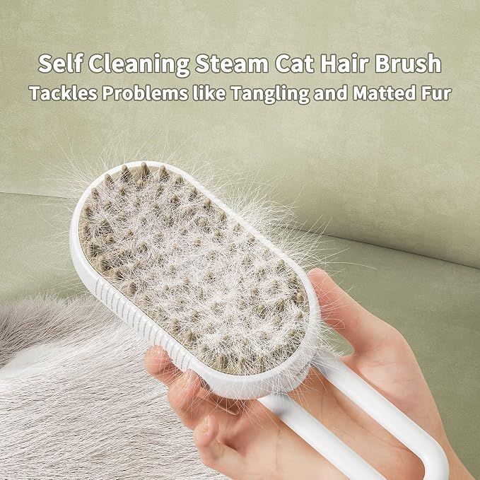 Marchul 3-in-1 Self-Cleaning Steam Grooming Brush - Removes Loose Undercoat for Long & Short Haired Cats, Kittens