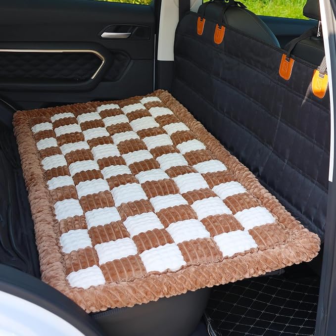 Dog Bed for Car, Backseat Pet Bed Mat, Dog Seat Cover for Car Back Seat, Non-Slip Travel Pet Mat, Fit for Backseat Extenders and Seat Covers (Brown&White, 24.8x54inch)