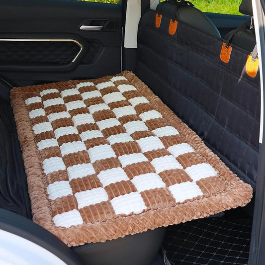 Dog Bed for Car, Backseat Pet Bed Mat, Dog Seat Cover for Car Back Seat, Non-Slip Travel Pet Mat, Fit for Backseat Extenders and Seat Covers (Brown&White, 24.8x54inch)