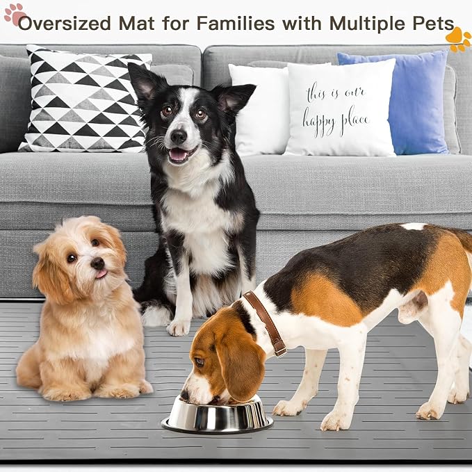 Largest Dog Food Mat, 48"x32" Silicone Dog and Cat Mat for Food and Water Bowls, Thinken Waterproof Non-Slip XXXL Pet Feeding Mat for Floors (Dark Blue)