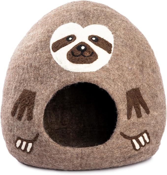 Luxurious Merino Wool Cat Cave - Foldable Hideaway Pod for Indoor Cats - Premium Felt Kitten Pet Enclosure - Covered Cat House for Ultimate Cozy Comfort by Woolygon (Sloth)