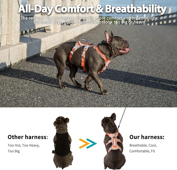 Escape Proof Dog Harness, No Pull Reflective Harness with Lift Handle, Adjustable Pet Vest with Front and Back Leash Clips for Small Medium Large Dogs Walking Hiking Training (Orange,L)