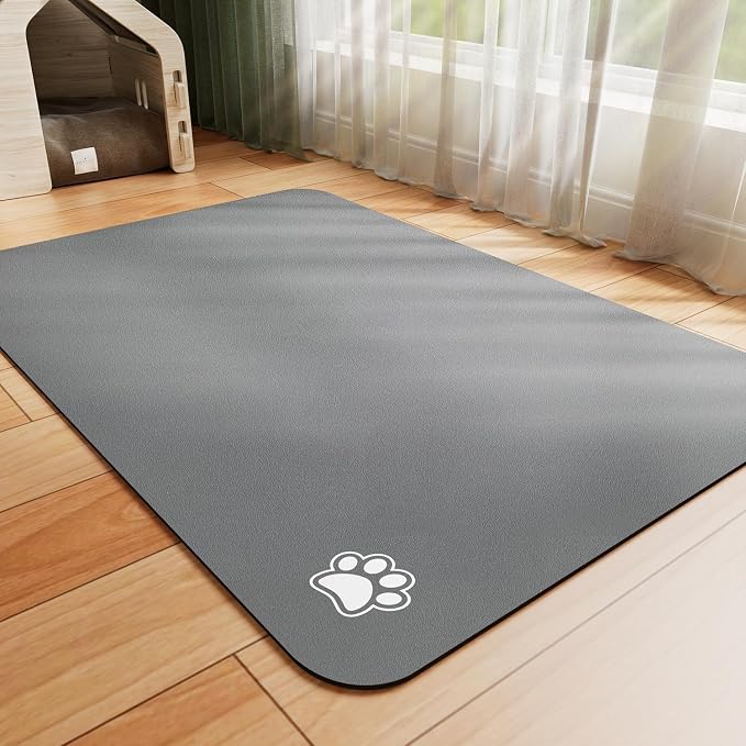 HotLive Dog Food Mat - Absorbent Cat Mat for Food and Water, No Stains Pet Feeding Bowl Mat, Easy to Clean Pet Placemats, Quick Dry Dog Water Dispenser Mat for Messy Drinkers | Paw Dark Grey 16"x 24"