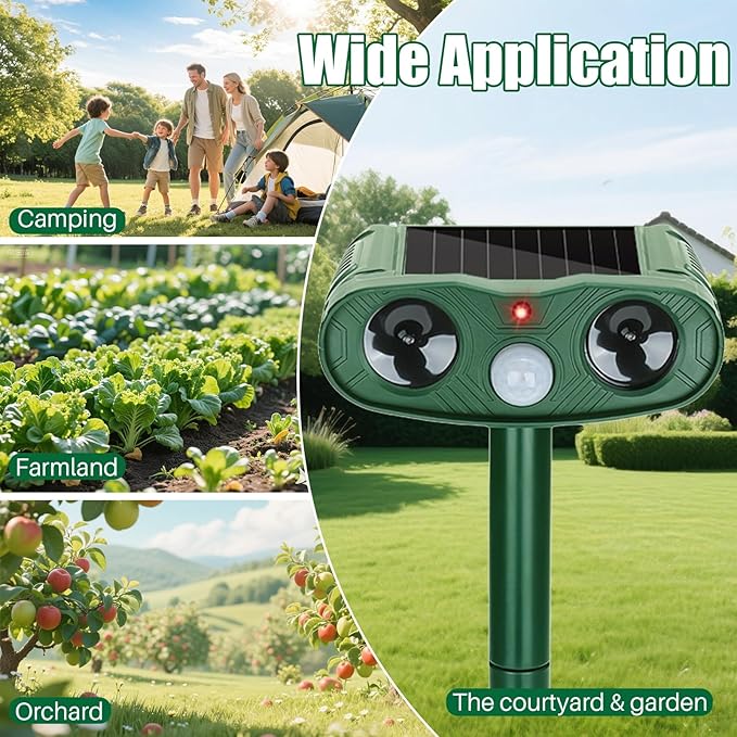 2026 Solar Ultrasonic Animal Repellent Outdoor Deer Repellent Devices, 4Pack Cat Repeller Motion Detection, Solar Animal Repeller Outdoor to Scare Squirrel Rabbit Repellent Deterrent for Yard Farm