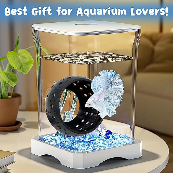 Fhiny 2 PCS Betta Tunnel, Beta Fish Tank Decor, Suction Cup Shrimp Hide, Betta Resting Spot, Aquarium Hammock Hideout Cave for Guppy Resting(Black)