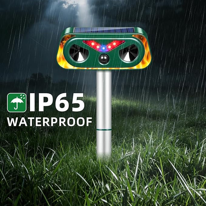 2026 Solar Ultrasonic Animal Repellent Outdoor Cat Deterrent Deer Repellent Devices,Upgraded Waterproof Dog Repeller with Motion Sensor,Flashing Lights,Scare Squirrels Rabbits Raccoons Skunks Garden
