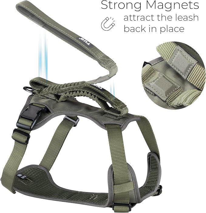 TUG Grab Dog Harness with Built-in Magnetic Traffic Leash (Large/Green) | Padded Magnetic Traffic Handle | Dual Leash Clips | 4-Point Adjustable Fit | Durable Nylon