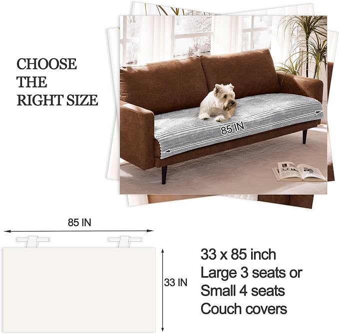 Dual Non-Slip Couch Cover for Dogs Waterproof, Fuzzy Soft Pet Couch Covers for Sofa 3 Cushion, Pet Friendly Soft Dog Bed Covers Sofa Cover Washable (Seagull Gray, 33" x 85" 1 Pack)