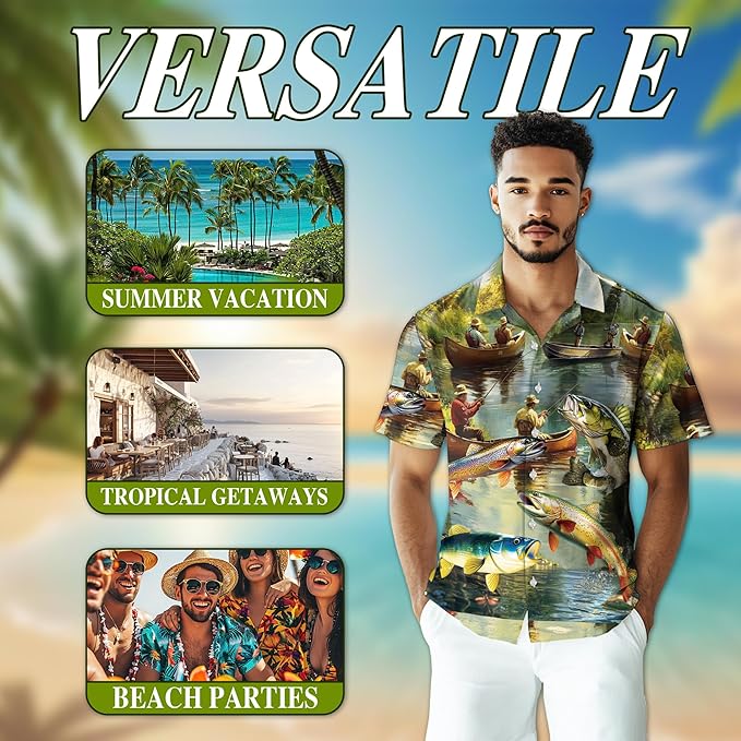 Fishing Crappie Hawaiian Shirt for Men, Button Down Summer Beach Short Sleeve, Fishing Lover Gifts, Sizes S-5XL