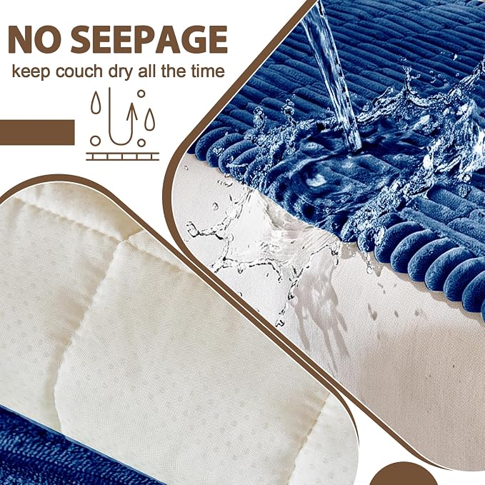 FUANGUI 2 Pack Waterproof Couch Cover for Dogs Pets Sofa Protector | Non-Slip Washable Fuzzy Soft Sofa Slipcover for 2 PCS L Shaped Sofa Pet Friendly, 27.6" x 59.1"+27.6" x 70.9", Navy Blue