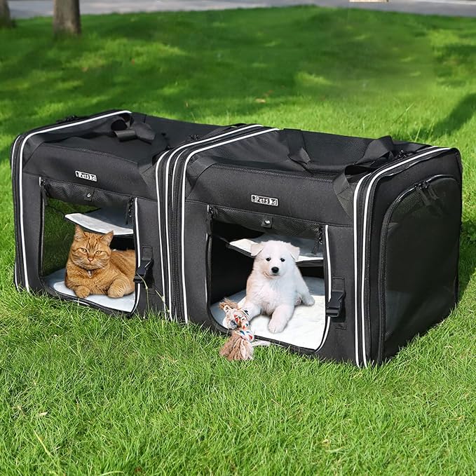 Portable Double Cat Carrier with Litter Box for Multiple Cats | 36"Lx17"Wx17"H, 2in1 Car Travel Carriers, Dual Large Cat Carrier, Lockable Safety Zippers, for Long Distance Travel
