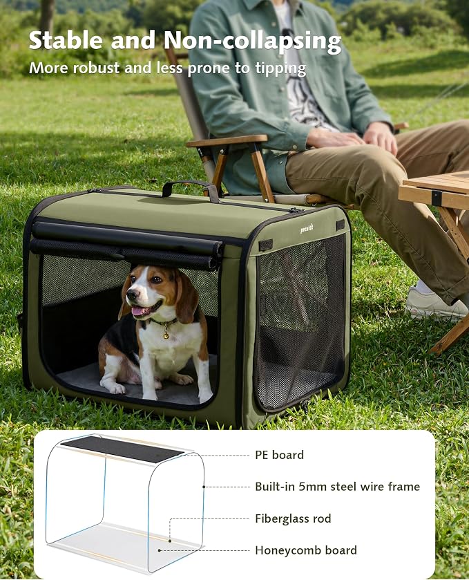 Dog Car Carrier Light Weight 27×20.5×20.5in, Foldable Dog Carrier, Gren | Easy to Assemble, Portable and Breathable Pet Carrier, Suitable for Indoor and Outdoor Use, Dog Travel Crate with Curtain