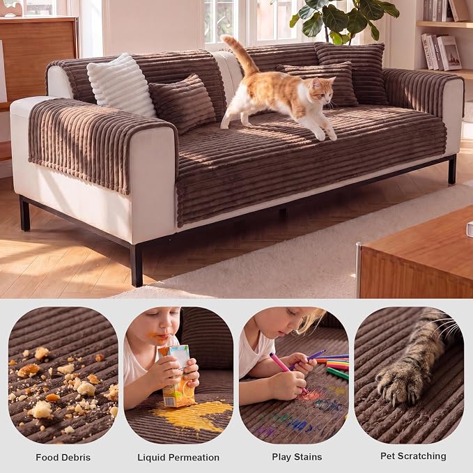 FUANGUI Waterproof Couch Cover for Dogs, Washable Pet Couch Covers for Sofa | Soft Cat Dog Bed Cover Non-Slip Couch Covers for 3 Cushion Couch Sofa Pet Friendly