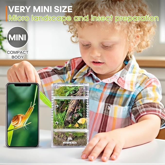 MYGIIKAKA Jumping Spider Enclosure Accessories, Tarantula Spider Box, Bug Cage, Praying Mantis Habitat Enclosure, Snail Insect Terrarium, Caterpillar Habitat (3x3x6 inch)