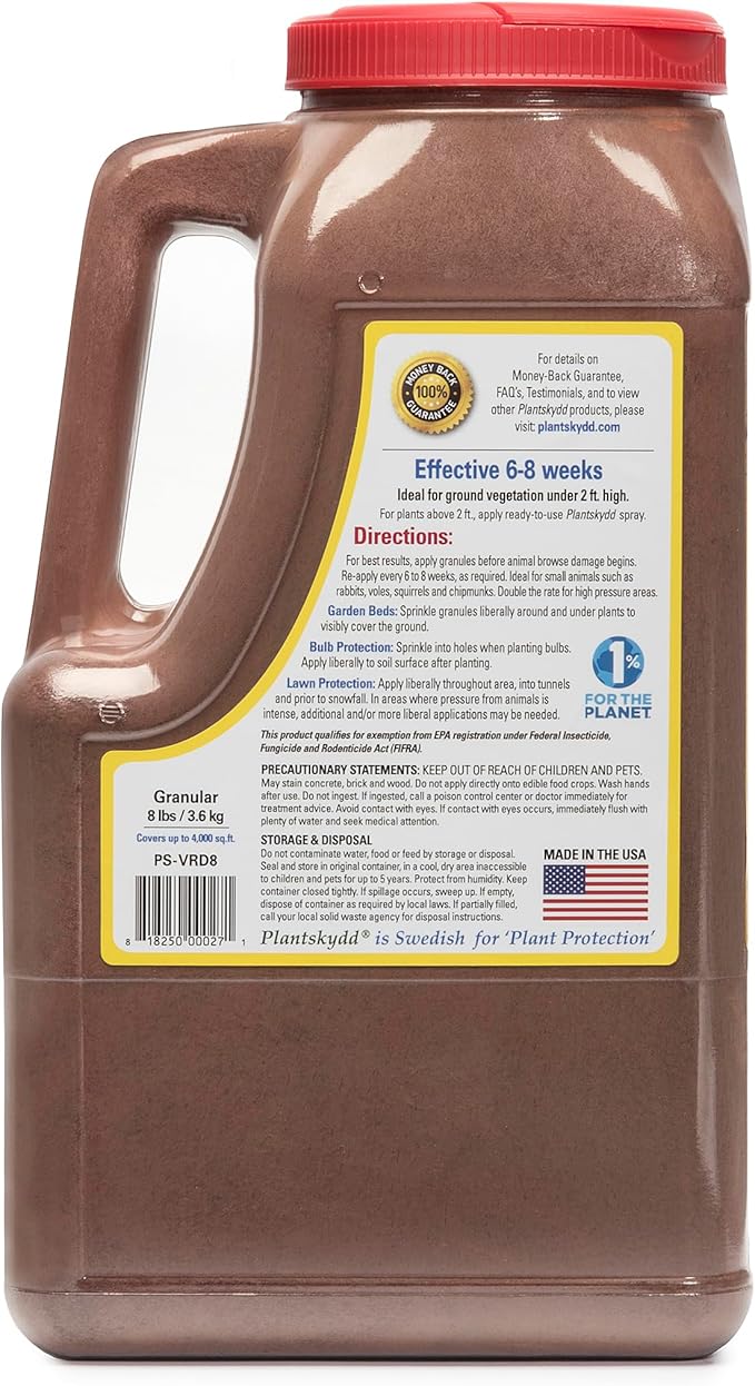 Plantskydd Animal Repellent - Repels Deer, Rabbits, Elk, Moose, Hares, Voles, Squirrels, Chipmunks and Other Herbivores; 8 LB Granular Shaker Jug (PS-VRD-8)