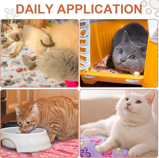 Tatuo 4 Pack Fleece Dog Blankets for Puppy Cats Multi-Size Sleep Mat for Pet Guinea Pig Soft Washable Warm Crate Bed Puppy Teething Toys Print Pattern Blanket Indoor(Mixed Color,24 x 47 Inch,Paw)