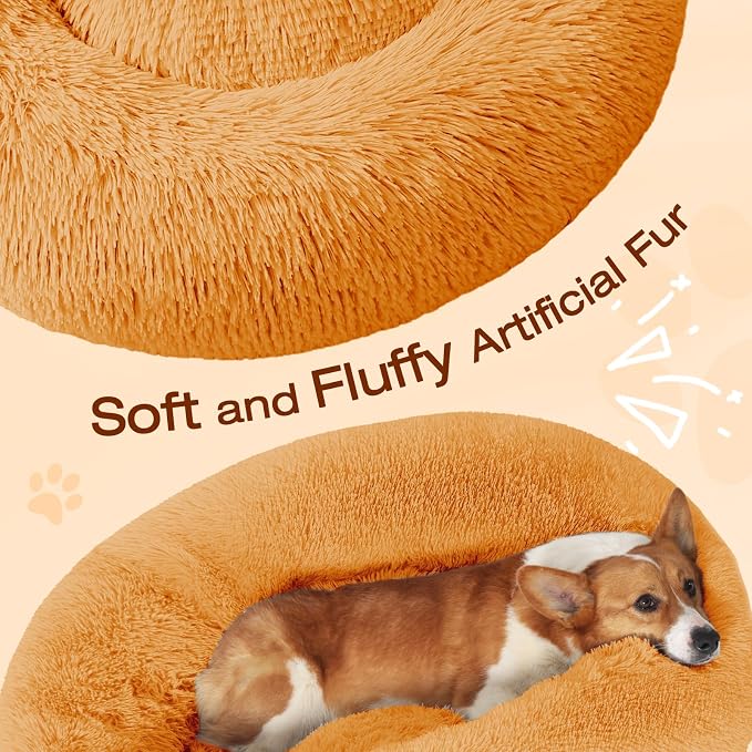 JOLLYVOGUE Dog Bed, Calming Anti-Anxiety Large Dog Bed, Fluffy Donut Cushion for Medium and Large Pets (27"/30"/36")
