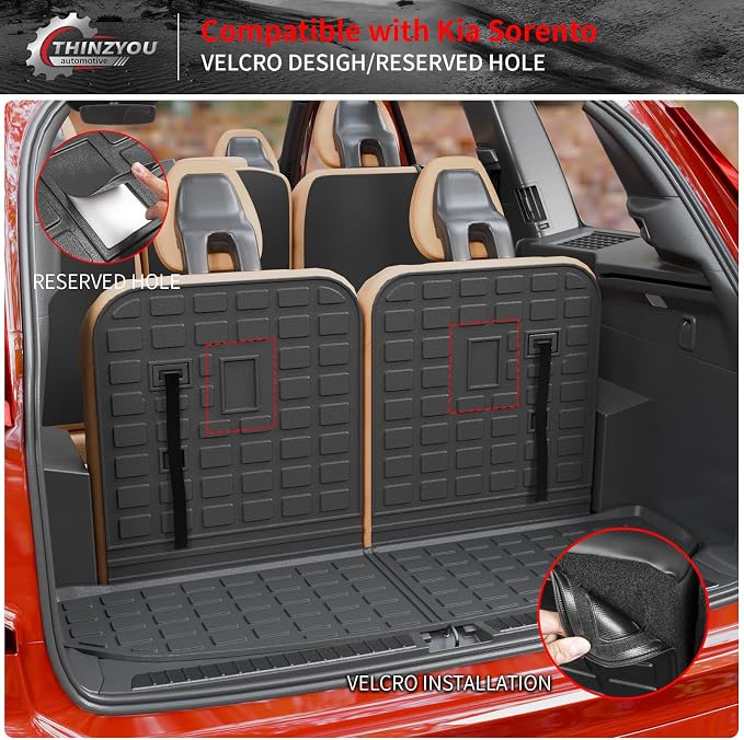 Cargo Mat Compatible with 2021-2025 2026 Kia Sorento Cargo Liner Trunk Mat Trunk Liner TPE All Weather Back Seat Cover Protector 2024 Sorento Accessories (Trunk Mat with Backrest Mat)