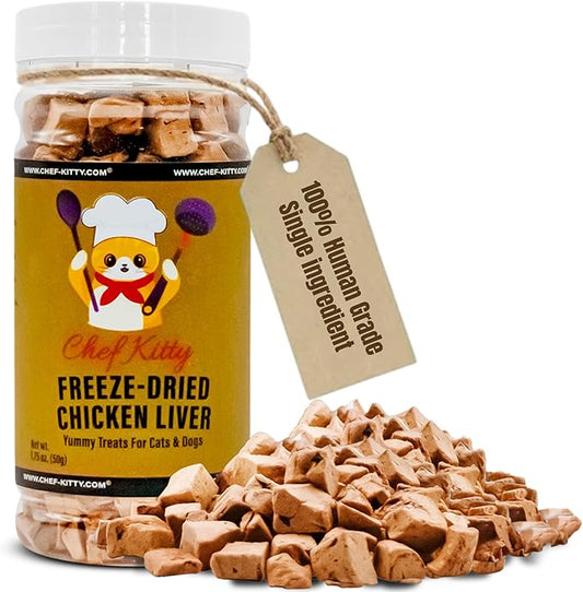 Chicken Liver Dog Treats | Freeze Dried Liver Treats for Dogs, 100% Human Grade, Single Ingredient | Grain-Free Kitten Treats, High Protein | No Additives or Preservatives | Tested in USA | 1.7 oz
