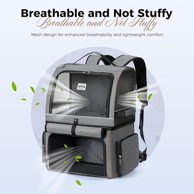 Double Cat Backpack Carrier for 2 Cats, Double-Compartment Pet Carrier Backpack for Two Small Cat or One Medium Cat, Cats Carrier Backpack Dog Carrier Backpack Fits Up to 24 Lbs,Grey