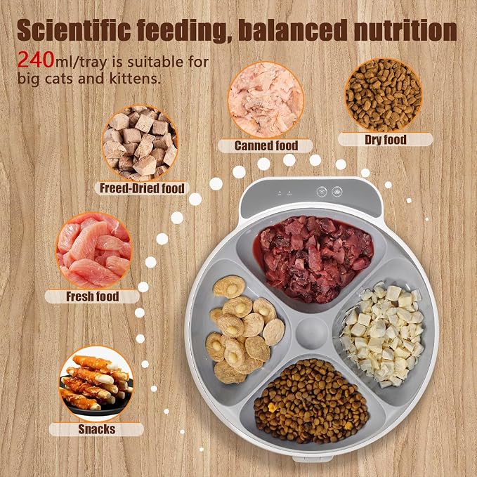 WiFi Automatic Wet Food Cat Feeder with App Control, Auto Refrigerated Wet Foods Feeder for Cats Dogs 4 Meal Timed Fresh Foods Dispenser with 2 Ice Packs for Kitty Puppy Automatic Cat Dog Food Bowl