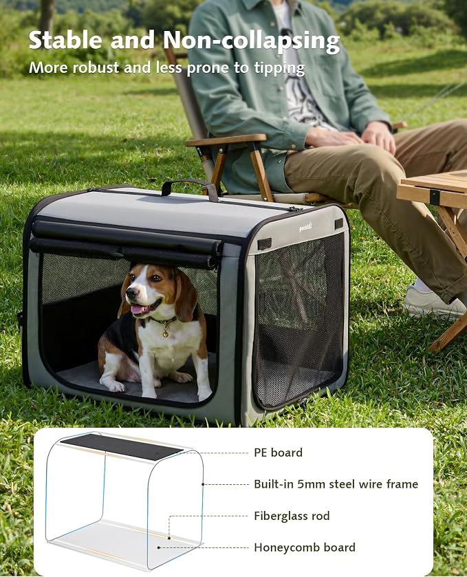 Dog Car Carrier Light Weight 27×20.5×20.5in, Foldable Dog Carrier, Gray | Easy to Assemble, Portable and Breathable Pet Carrier, Suitable for Indoor and Outdoor Use, Dog Travel Crate with Curtain