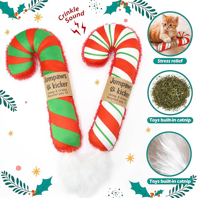 Lot de 2 jouets à herbe à chat interactifs naturels, jouet à mâcher résistant aux morsures, accessoires pour chats d'intérieur, canne de Noël