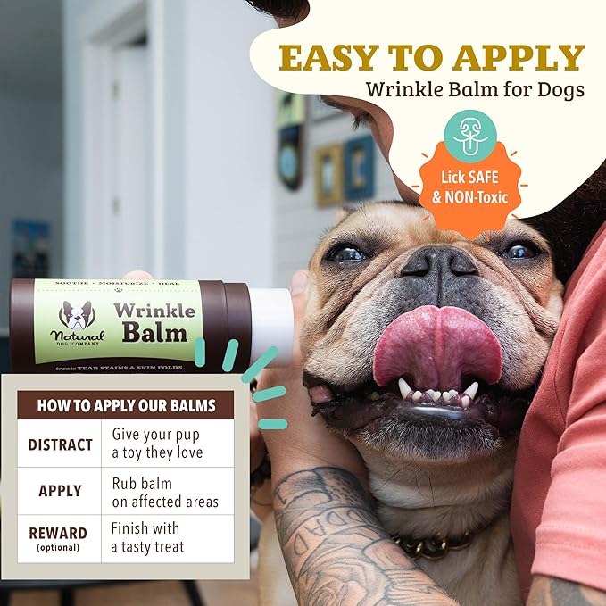 Natural Dog Company Wrinkle Balm for Dogs – Dog Wrinkle Balm for Skin Folds, Facial Creases & Wrinkles, Lick-Safe Wrinkle Cream for Bulldogs, Pugs & Bully Breeds, Daily Skin Care, 2 oz Stick