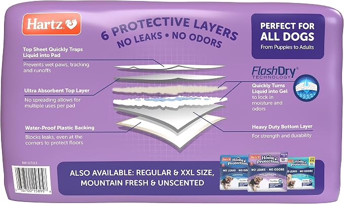 Hartz Home Protection Lavender Scented Dog Pads, 3XL 30 Count, Super Absorbent & Won't Leak, Odor Eliminating (Pack of 2)