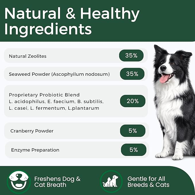 Dog Teeth Cleaning Powder for Dogs & Cats, Dental Powder for Plaque & Tartar Control, Fresh Breath Oral Care, No Brushing Needed, 150g