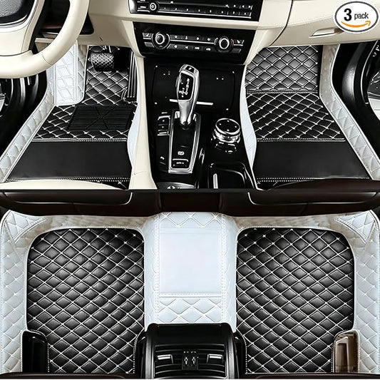 Customizable Text & Picture Car Floor Mats, Upload Any Image or Message, Unique Leather Gift Set Compatible with car Lovers, Fit SUV Sedan(White+Black)