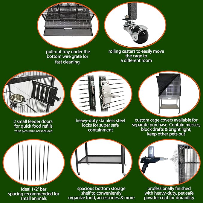 Brisbane Cage & Starter Package for Sugar Gliders - Includes Durable Cage, Healthy Food Variety, Exercise Wheel, Food Dishes, Water Bottle & Nest Pouch