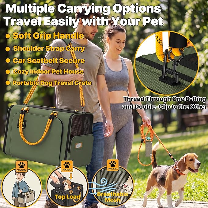 PAWZIDEA Expandable Large Pet Carrier, Soft-Sided 2–4 Cats Carrier Up 55lbs | 24"×16"×16" Collapsible Small to Medium Dog Carrier Travle Bag, Portable Dog Crate for Car Travel, Breathable, Storage Pocket
