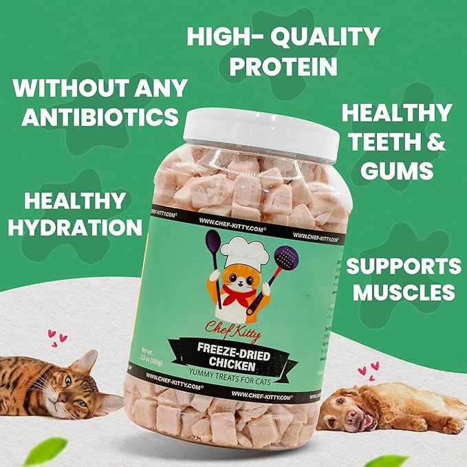 Freeze Dried Chicken Cat Treats | Healthy Dog Food Toppers 100% Human Grade | Single Ingredient, Grain Free Chicken Dog Treats | Inspected & Tested in USA | No Additives or Preservatives, 7.7 oz